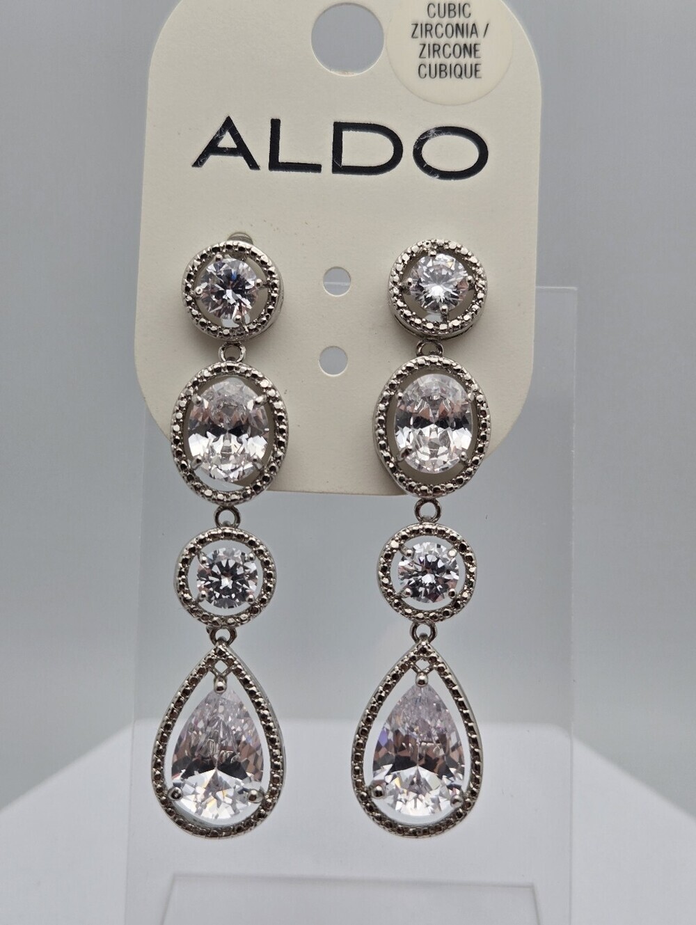 ALDO Silver Tone Multi-Stone Linear Drop Earrings Bridal Wedding 2.5" New